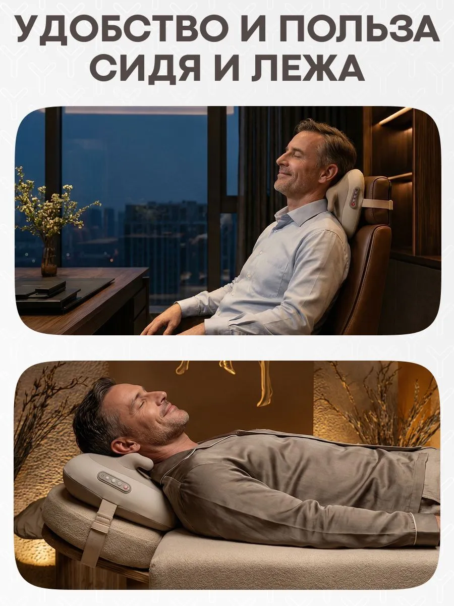 Использование массажной подушки YAMAGUCHI RelaxPRO сидя и лежа