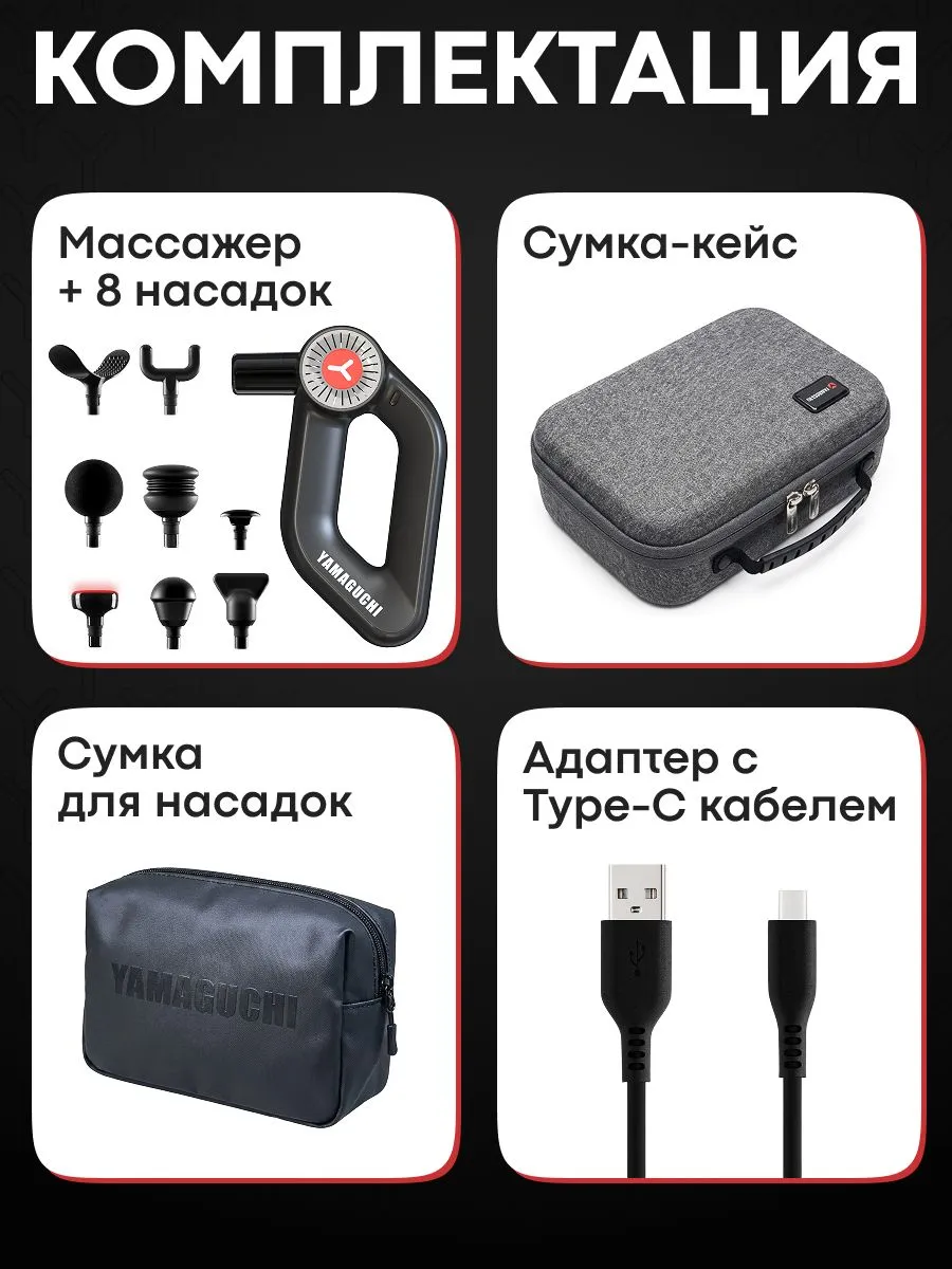 Комплектация YAMAGUCHI Massage Gun MAX PRO